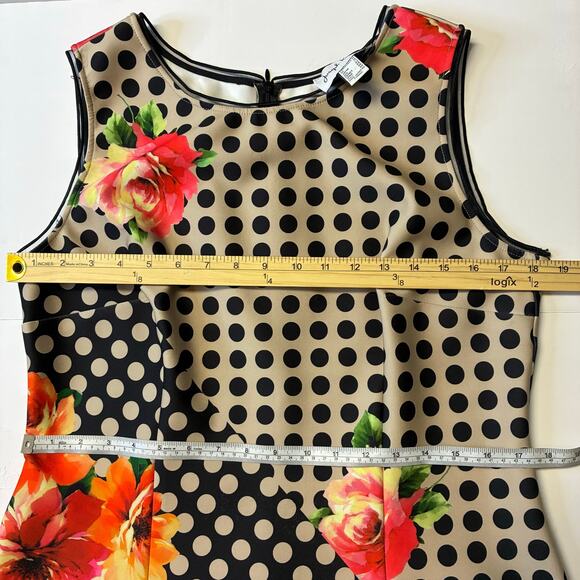 Joseph Ribkoff Women's Sheath Dress US 14 Bright Floral Asym Dots Sleeveless - Picture 8 of 9